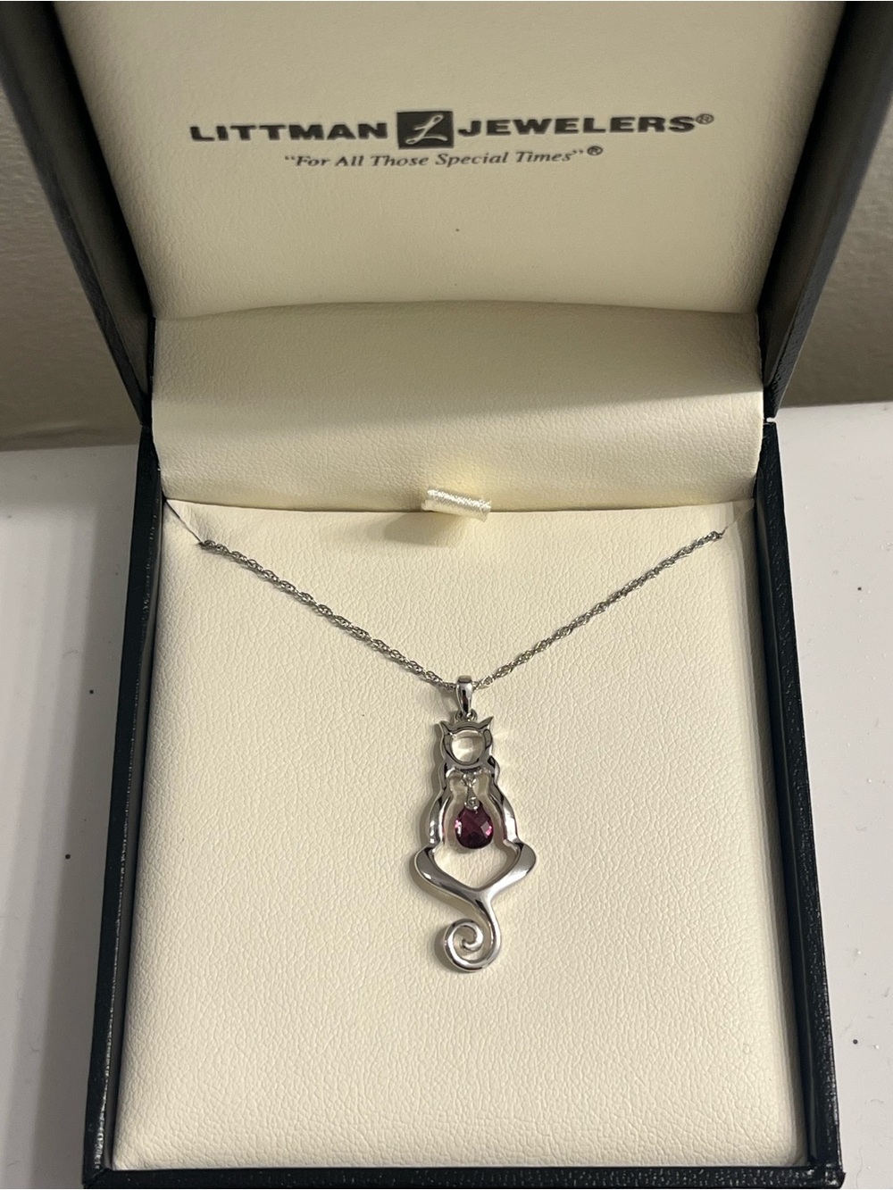 Littman Jewelers Sterling Silver Cat Pendant Necklace with Amethyst Stone